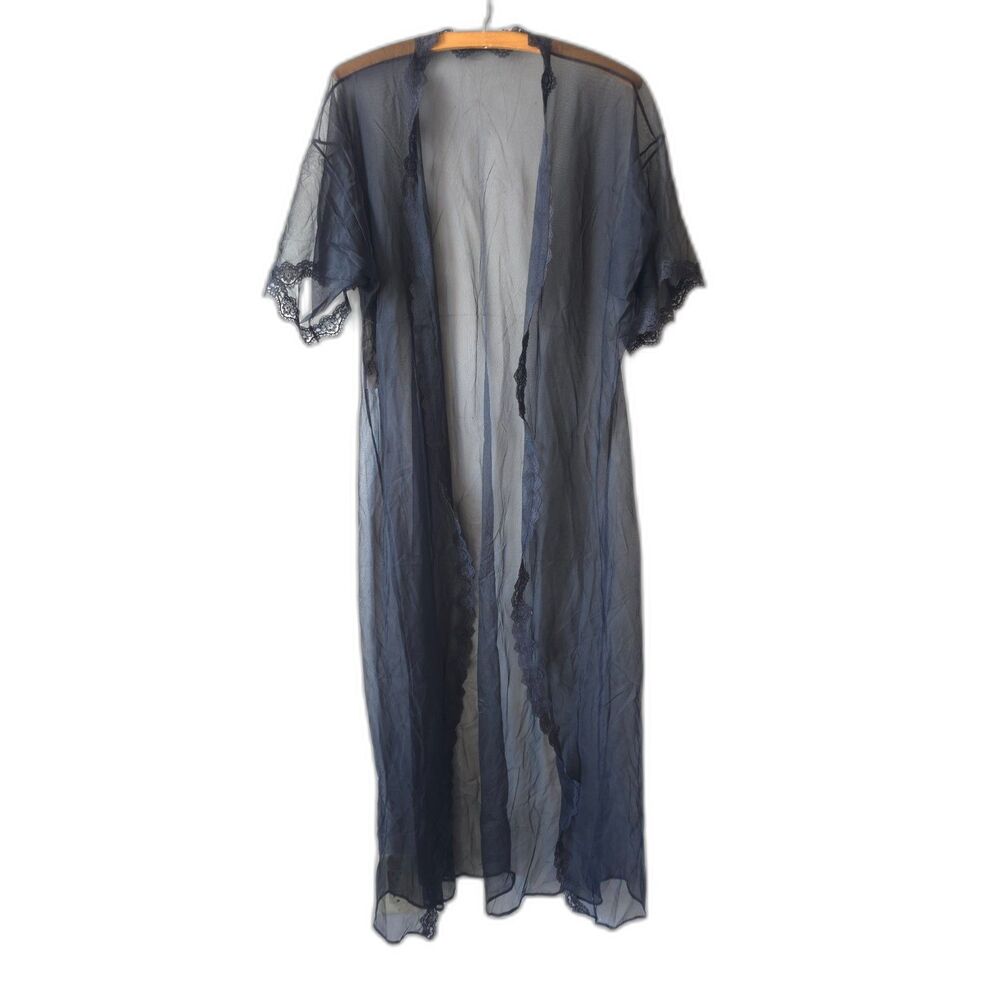 Vintage Undercover Wear Black Kimono Sheer Lace Womens L Whimsigoth Witchy Fairy